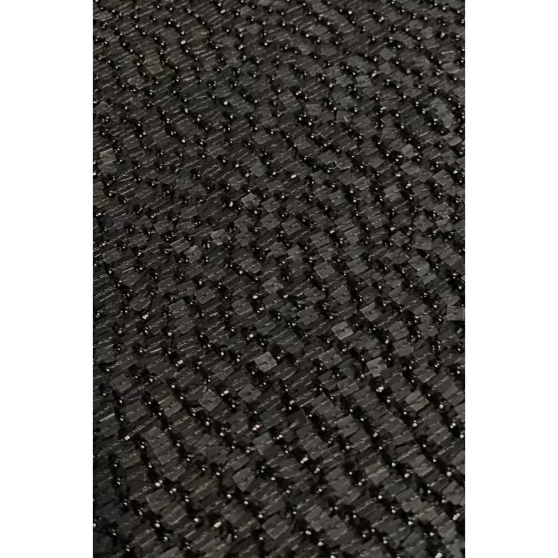 Matte Black Sequin & Beads on Silk Chiffon JEC-184-3