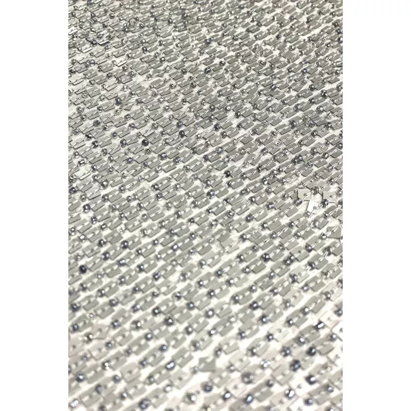 Matte Silver Sequin & Beads on Silk Chiffon JEC-184