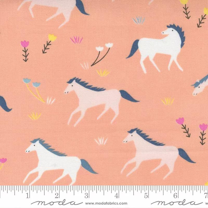 Meander Peach Horses Yardage by Aneela Hoey for Moda Fabrics
