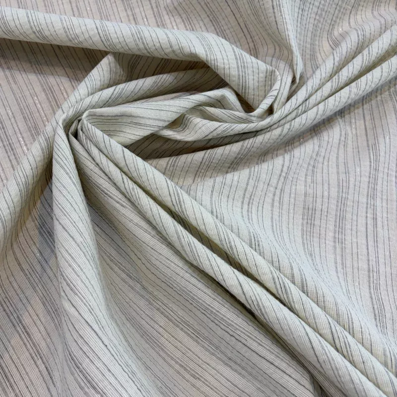Metallic Stripe Seersucker Cotton Fabric - Off White