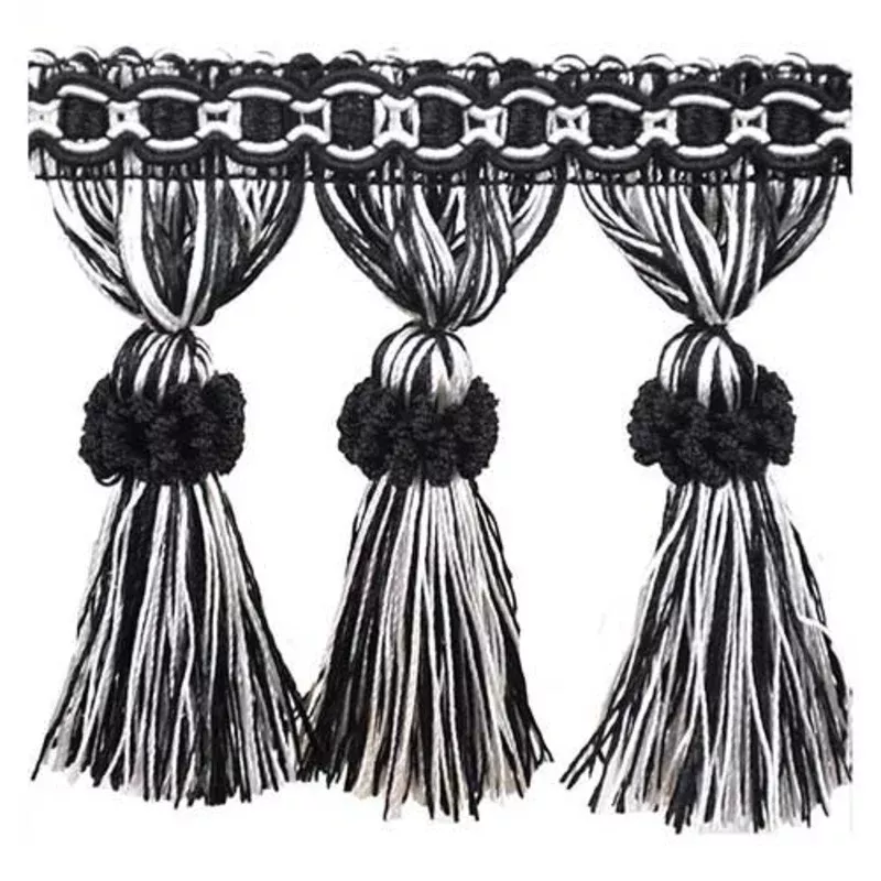 Milante Collection – 3 1/2″ Tassel Fringe (25 Yard Roll) – BF-1478-02/27 Black and White