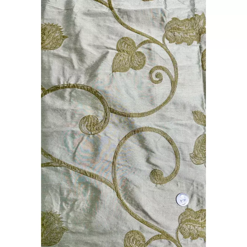 Military Green Embroidered Dupioni Silk