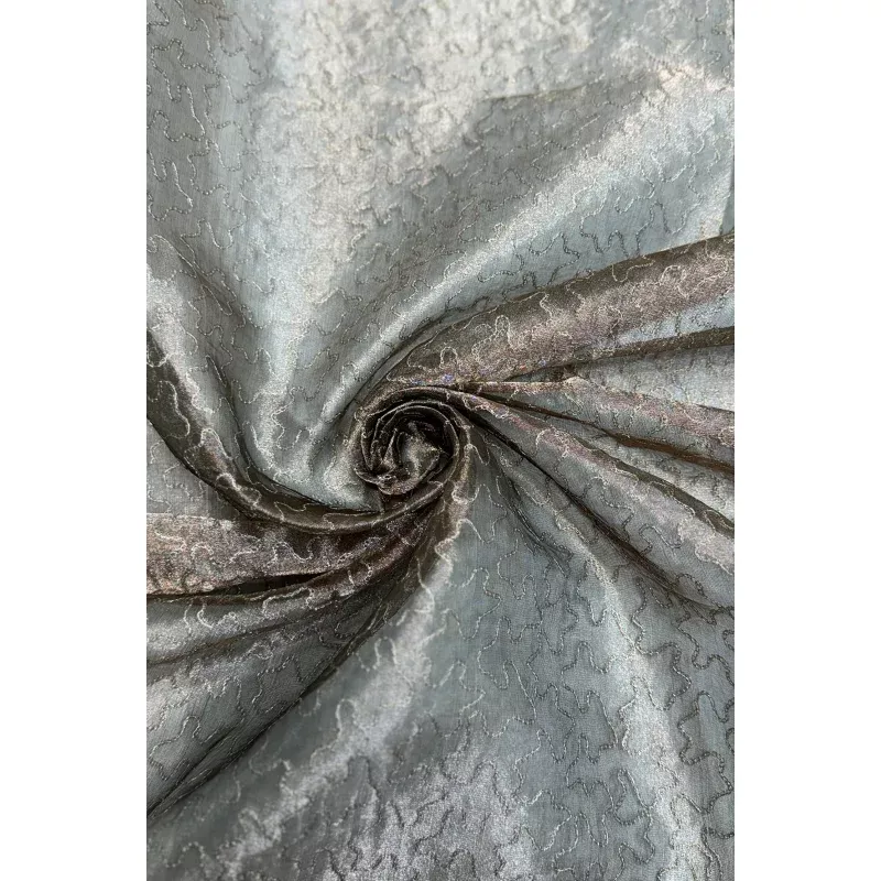 Milk Chocolate/ Silver Organza with Silver Thread Tissue Metallic Embroidery