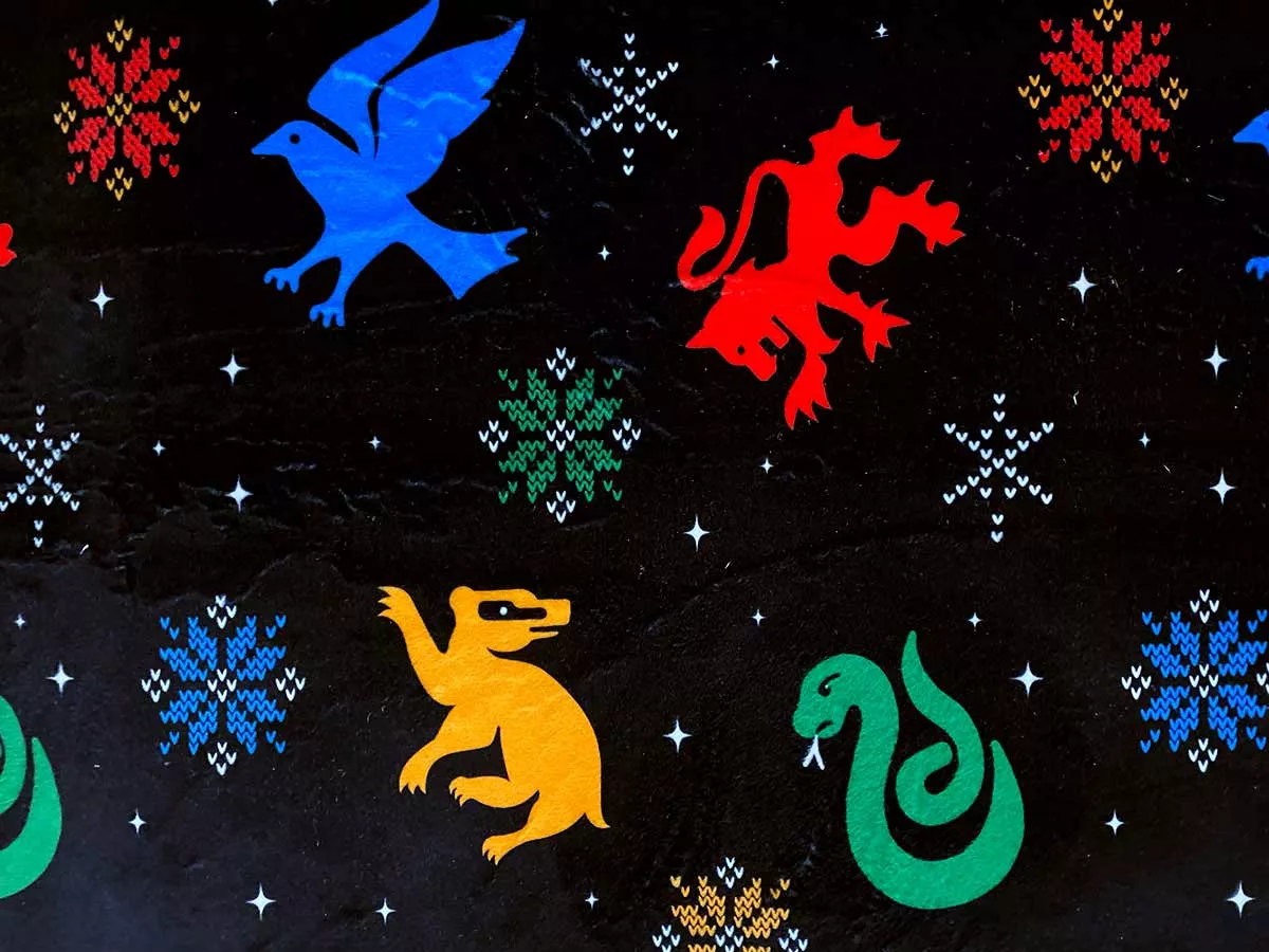 Minky Apparel Plush Fabric - Harry Potter - Hogwarts House Snowflake