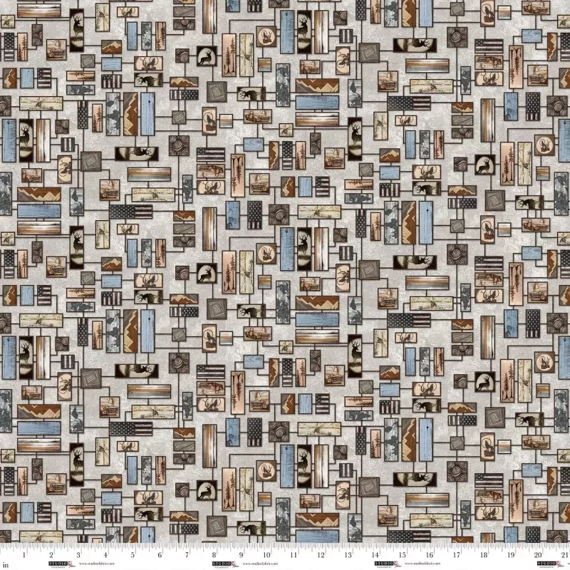 Mist Wood Burn Art Wall Out of the Woodwork Cotton 44"/45" Fabric Per Yard
