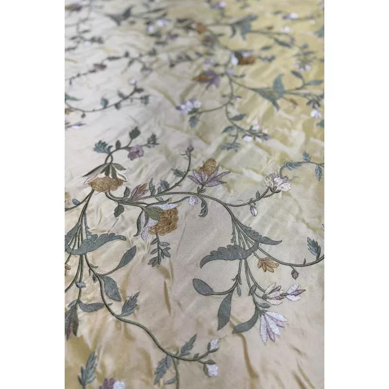 Misted Yellow/Multicolor Embroidered METF-023/1 Silk Taffeta