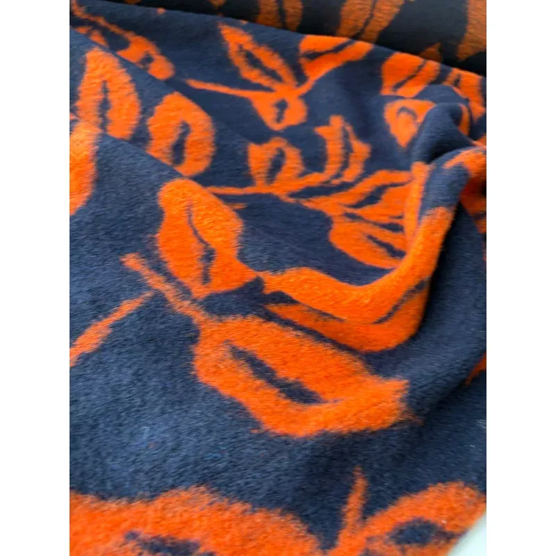 MOE 032 navy/orange floral heavy boiled wool