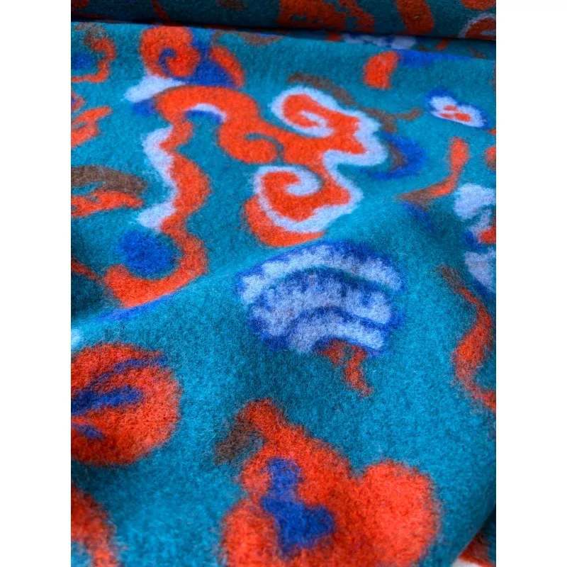 MOE 033 petrol/orange abstract heavy boiled wool