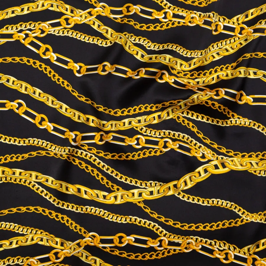 Mood Exclusive Italian Black Bean and Gold Chains Digitally Printed Silk Charmeuse Fabric