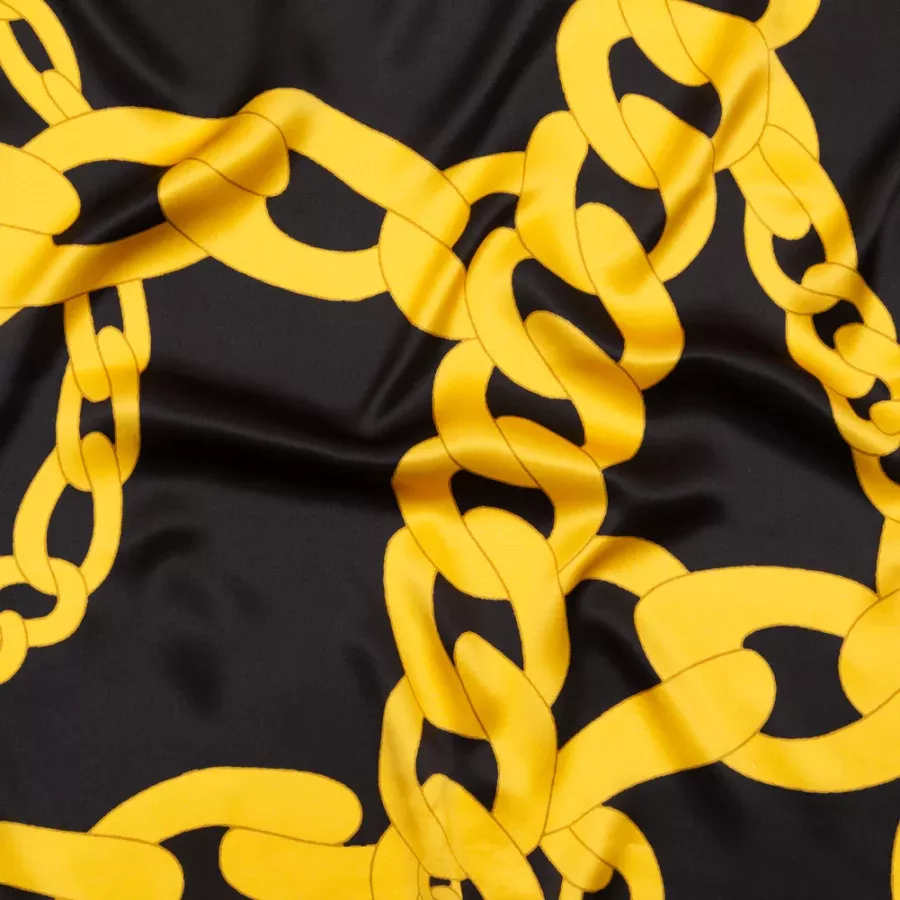 Mood Exclusive Italian Black and Gold Large Chains Digitally Printed Silk Charmeuse Fabric