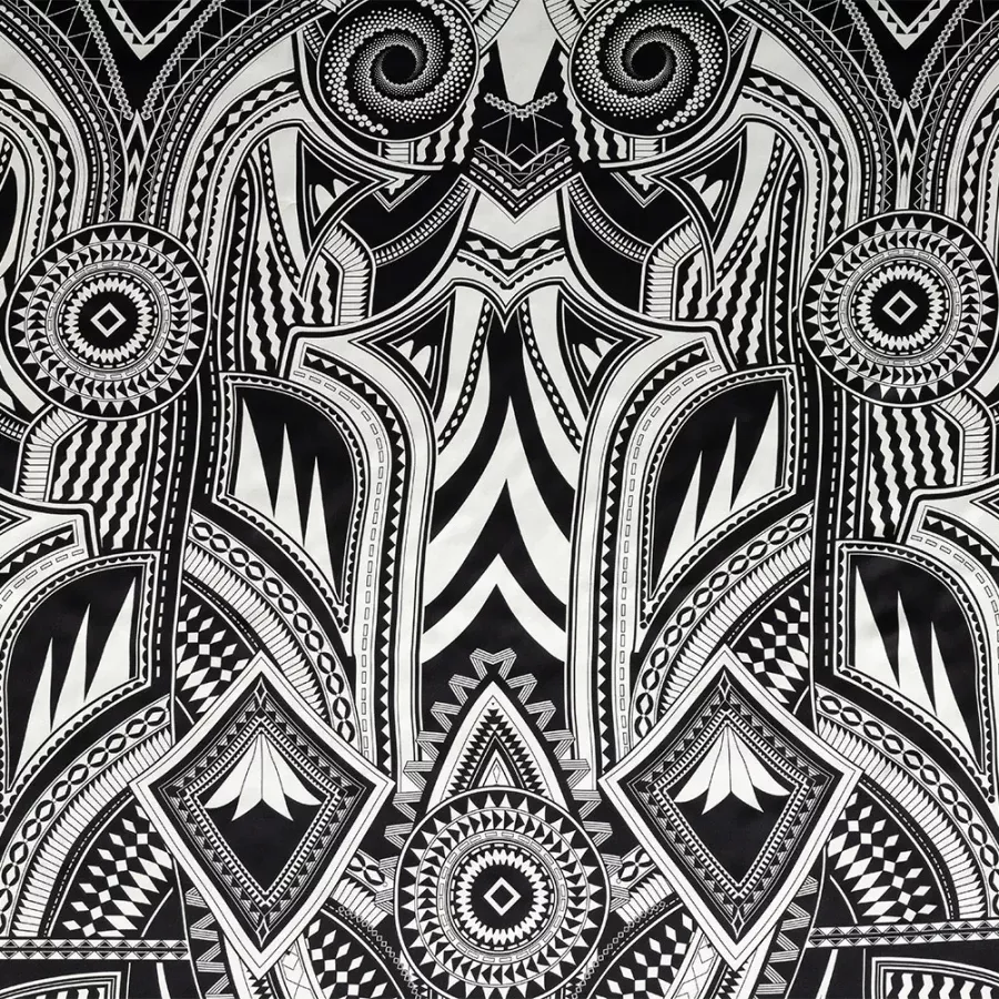Mood Exclusive Italian Black and White Geometric Digitally Printed Silk Charmeuse Panel Fabric