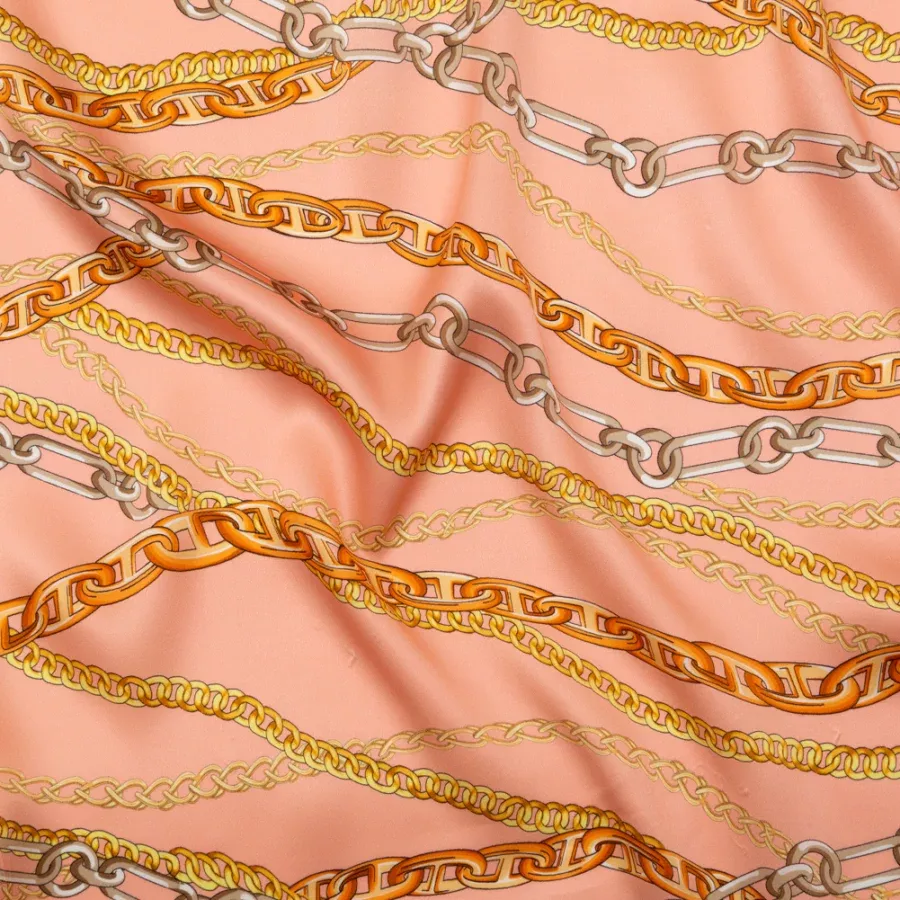 Mood Exclusive Italian Pink and Gold Chains Digitally Printed Silk Charmeuse Fabric