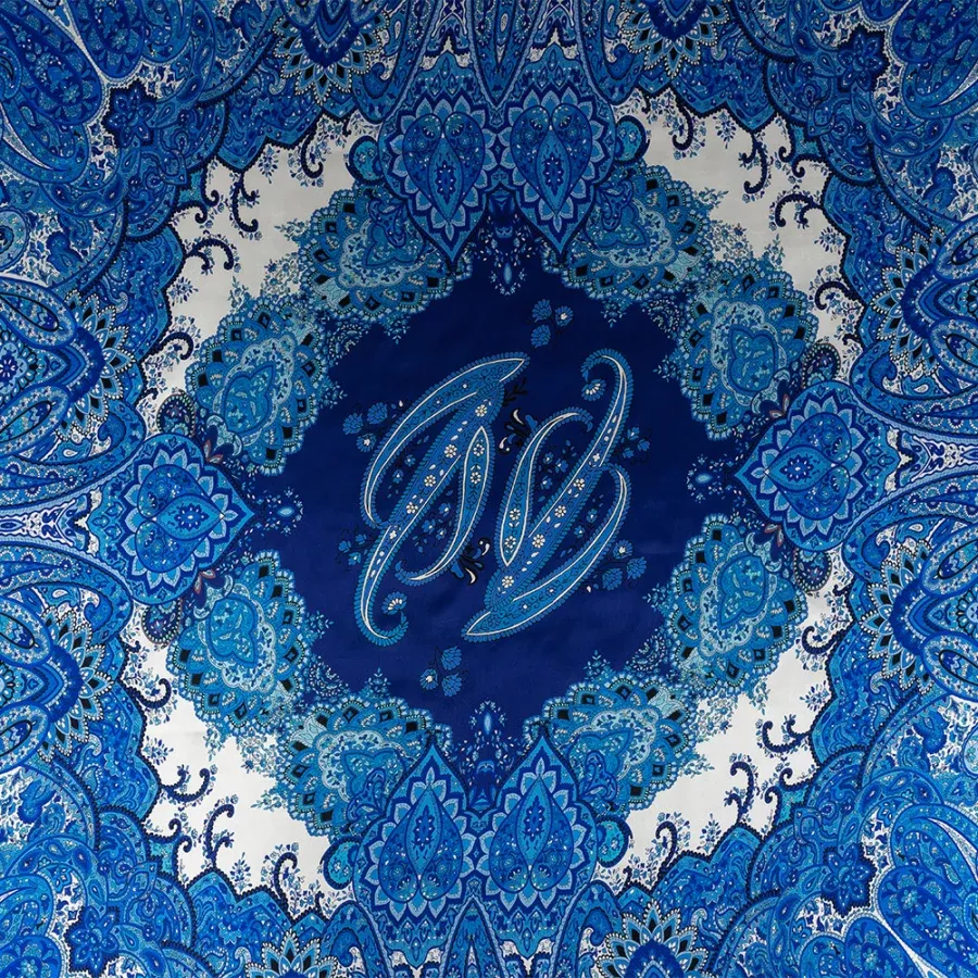 Mood Exclusive Italian Royal Blue Paisley Digitally Printed Silk Charmeuse Panel Fabric