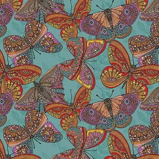 Multi Teal Small Wonders Butterfly Toss Cotton 44″/45″ Fabric Per Yard