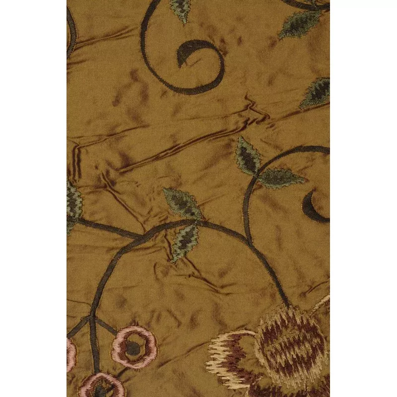 Mustard Gold Embroidered Taffeta Silk 500 Fabric