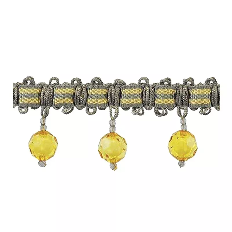 Mystique Collection – 2″ length BEADED FRINGE (25 Yard Roll) – BF-4028-11/10 Grey and Gold