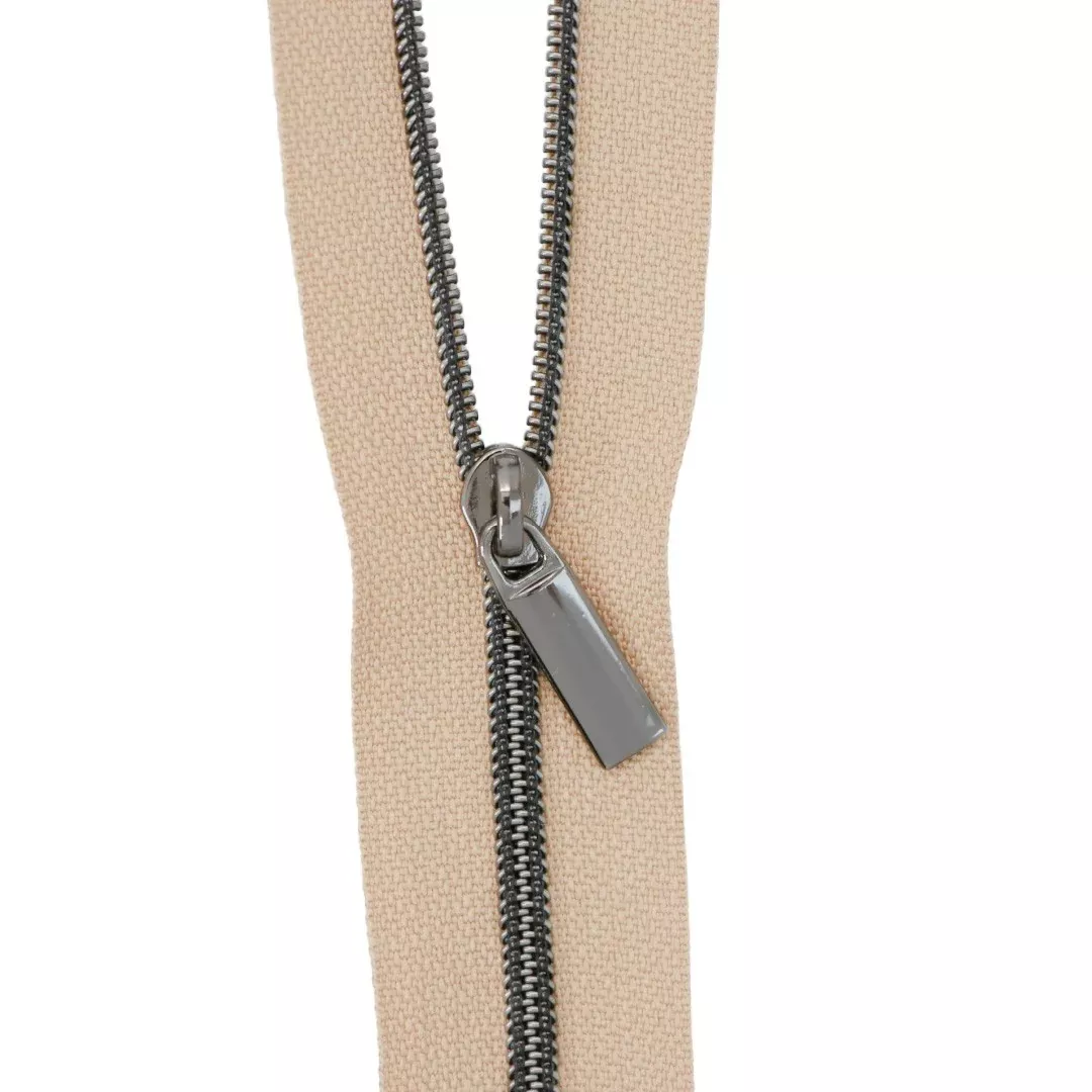 Natural #3 Nylon Gunmetal Coil Zippers: 3 Yards with 9 Pulls