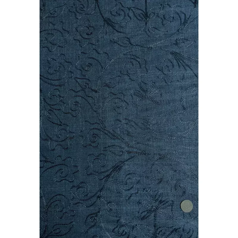 Navy Embroidered Silk Linen MEMT-018-15