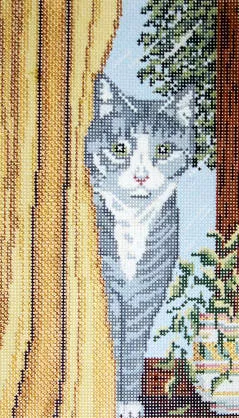 Needle Crossings – Cubby Cat Behind Curtain