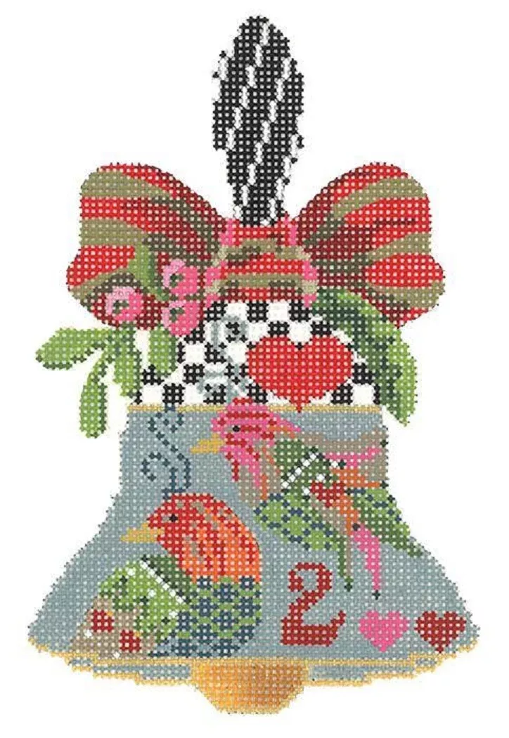 Needlepoint Handpainted CHRISTMAS Kelly Clark Bell Turtle Doves