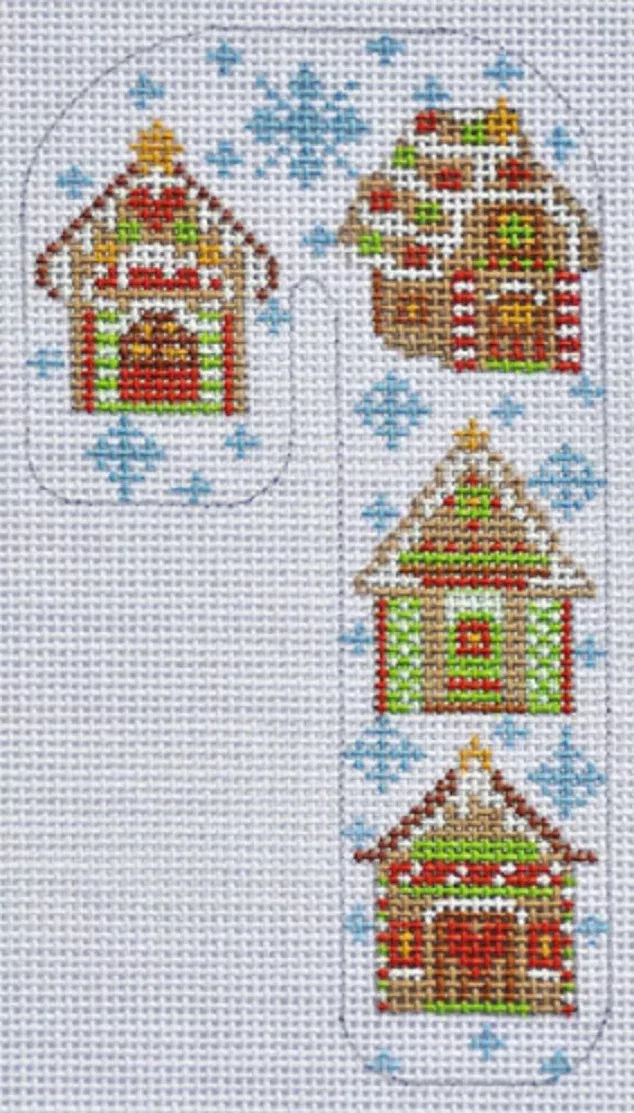 Needlepoint Handpainted Gingerbread House Candy Cane