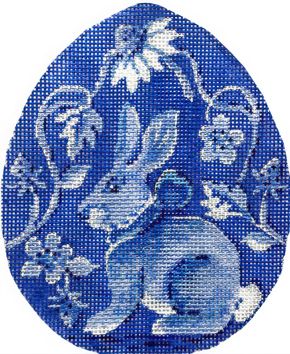 Needlepoint Handpainted Kelly Clark Strawberry Bunny Egg 4x5