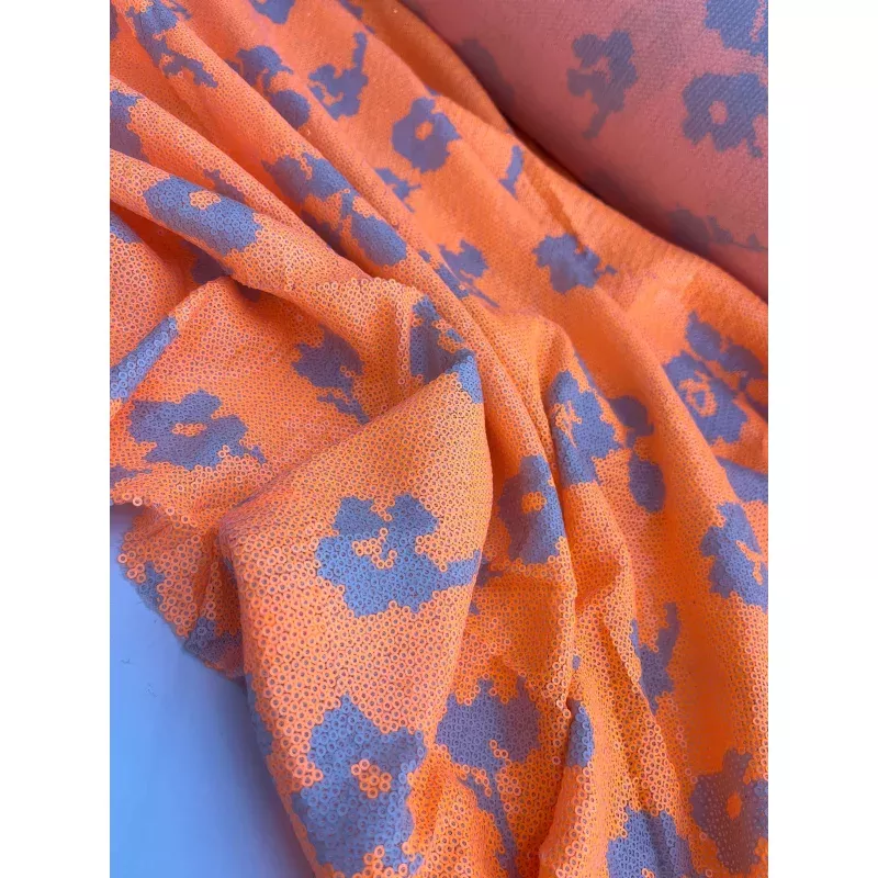 NENA 018 mesh sequins fluo orange flowers