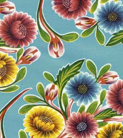 Oilcloth - Bloom Light Blue Tablecloth Vinyl