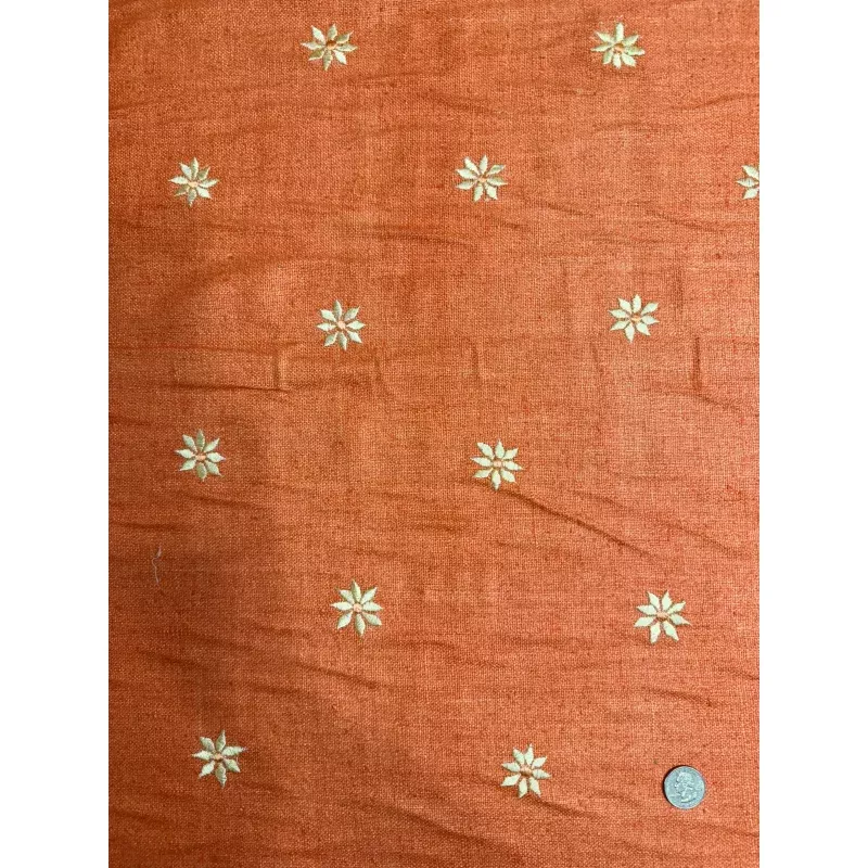 Orange Embroidered Silk Linen MEMT-023-12
