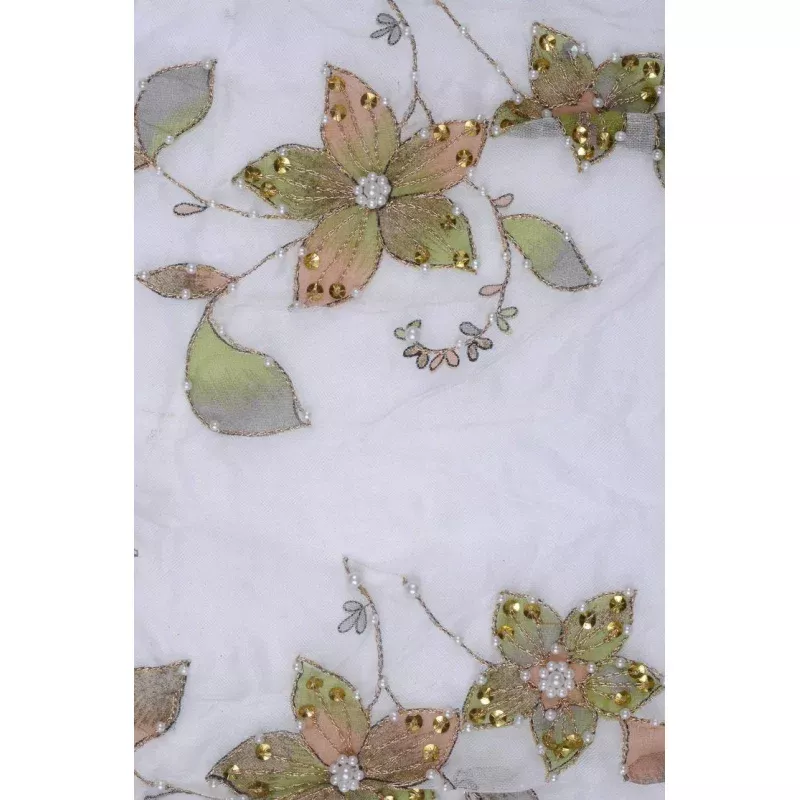 Pastel Green Embroidered Organza Silk 74 Fabric