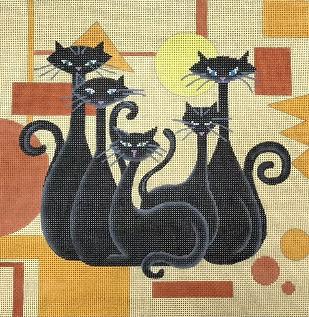 Patti Mann – Black Cats on Orange Geometric