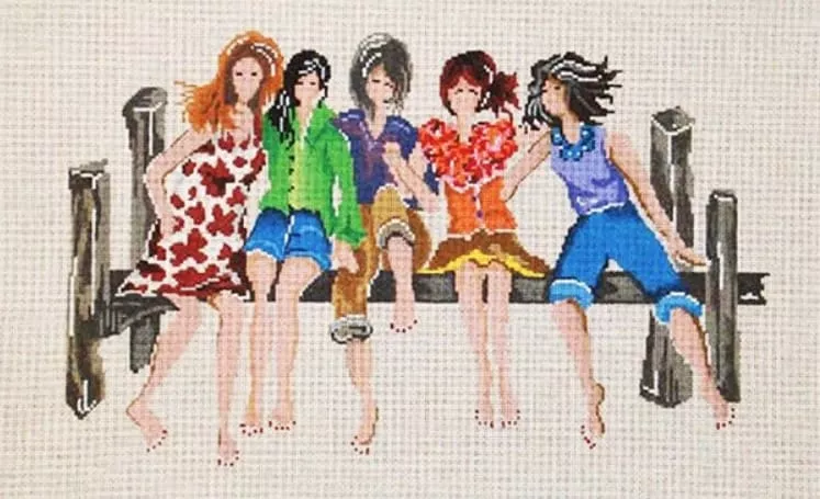 Patti Mann Needlepoint – 5 Ladies Sitting on the Dock