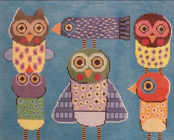 Patti Mann Needlepoint – 6 Birds on Blue