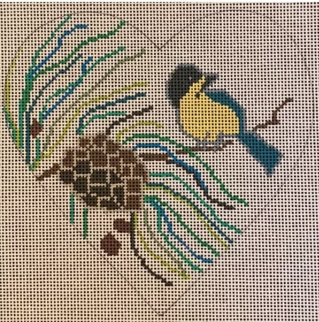 Patti Mann Needlepoint – Bird and Pinecone Heart Ornament