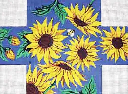 Patti Mann Needlepoint – Brick Cover Sunflowers on Blue