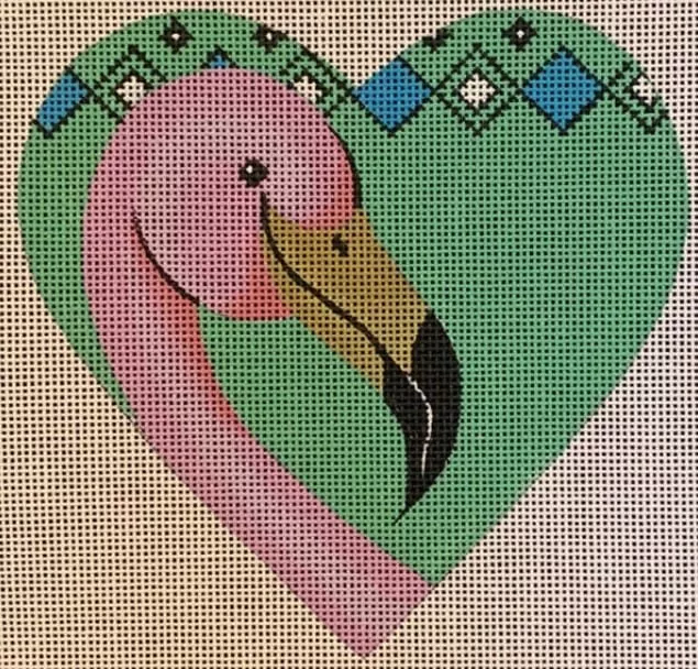 Patti Mann Needlepoint – Flamingo Heart Ornament