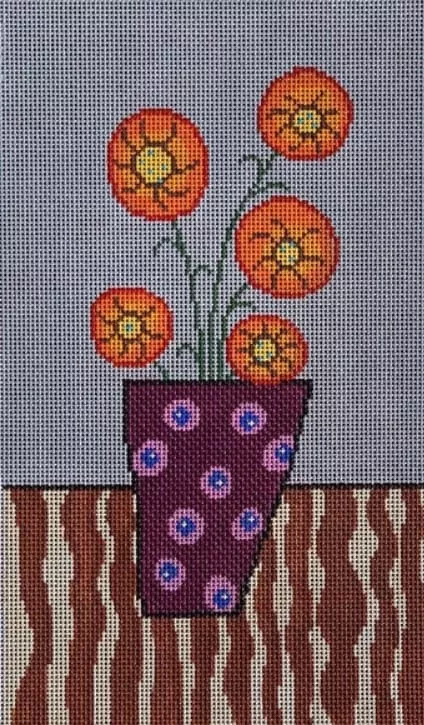 Patti Mann Needlepoint – Flowers in Maroon Vase