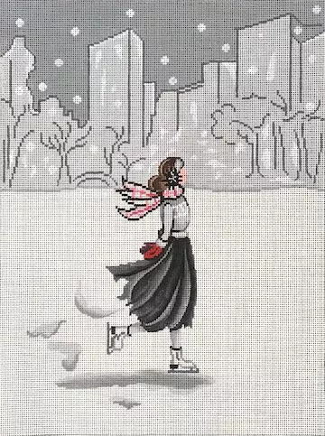 Patti Mann Needlepoint – Ice Skater With Cityscape