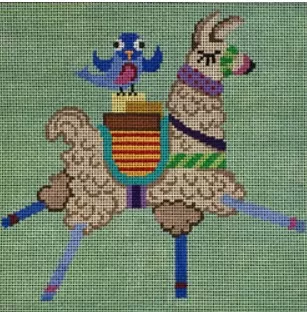Patti Mann Needlepoint – Llama and Blue Bird