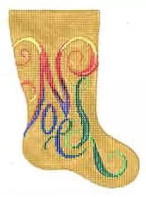 Patti Mann Needlepoint – Noel on Gold Mini Sock