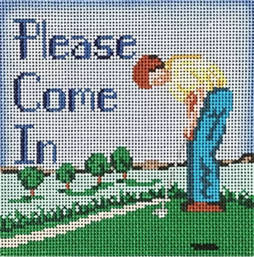 Patti Mann Needlepoint – Please Come In Golfer Sign