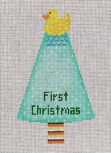 Patti Mann Needlepoint – Rubber Ducky on Green Tree Ornament