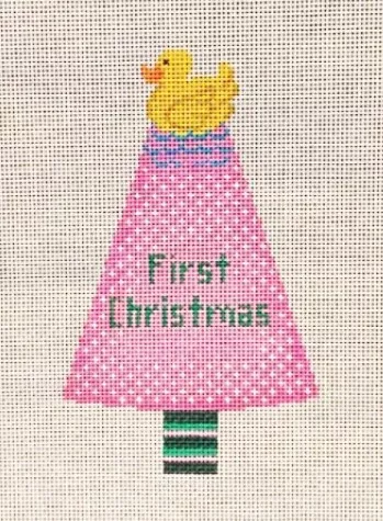 Patti Mann Needlepoint – Rubber Ducky on Pink Tree Ornament