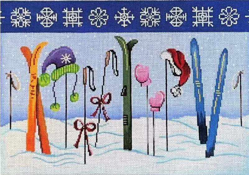 Patti Mann Needlepoint – Skis, Hats and Gloves Large