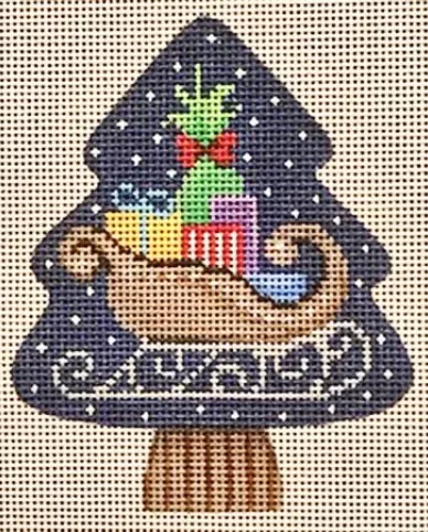 Patti Mann Needlepoint – Sleigh on Blue Tree Ornament