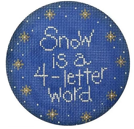 Patti Mann Needlepoint – Snow is a Four Letter Word on Blue Ornament