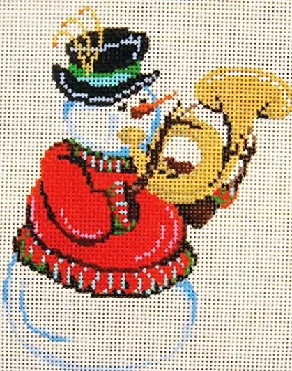 Patti Mann Needlepoint – Snowman Brass Horn Ornament