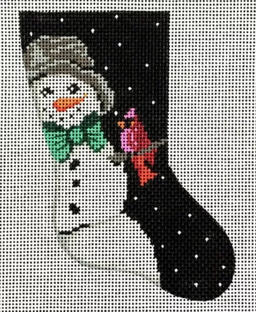 Patti Mann Needlepoint – Snowman Cardinal Mini Sock