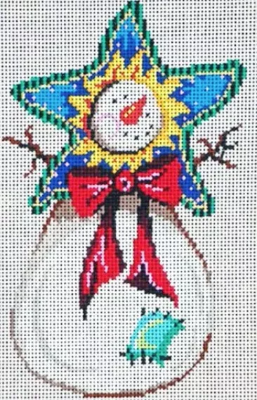 Patti Mann Needlepoint – Snowman Red Bow Ornament