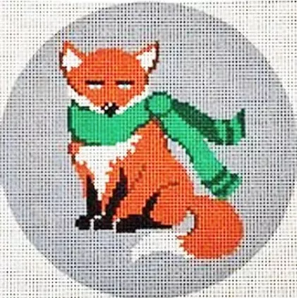 Patti Mann Needlepoint – Standing Fox with Green Scarf Ornament